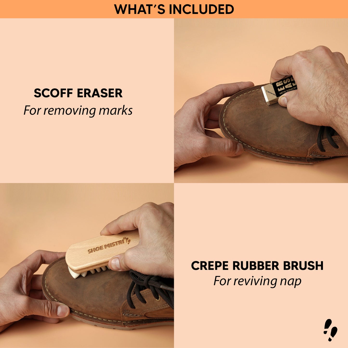 Shoe Mistri Premium Suede Care Combo Of Suede Brush with Suede Eraser | Suitable for Cleaning Suede & Nubuck Boots