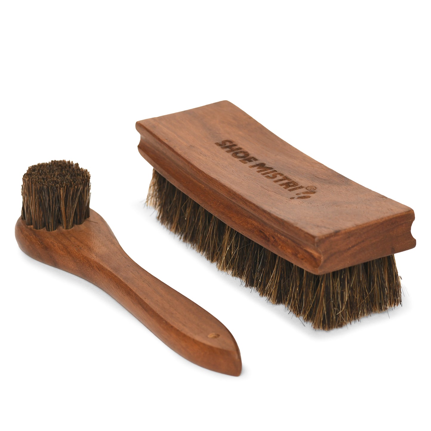 Shoe Mistri 100% Horsehair Curved Shoe Application & Horse Hair Brush Combo with Concave Handle for Premium Grip - Suitable for Brushing, Buffing and Shining