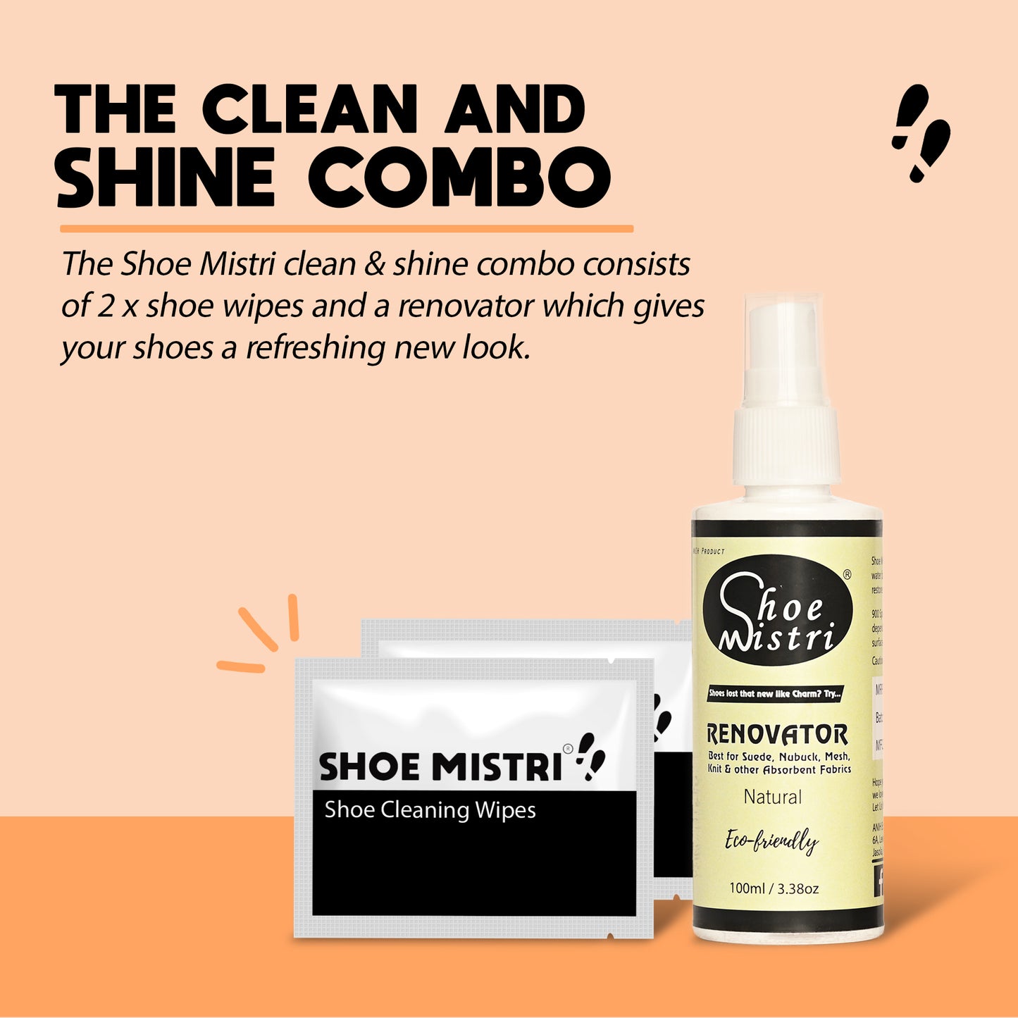 Shoe Mistri Shoe Cleaner (2 Wipes) and Natural Renovator