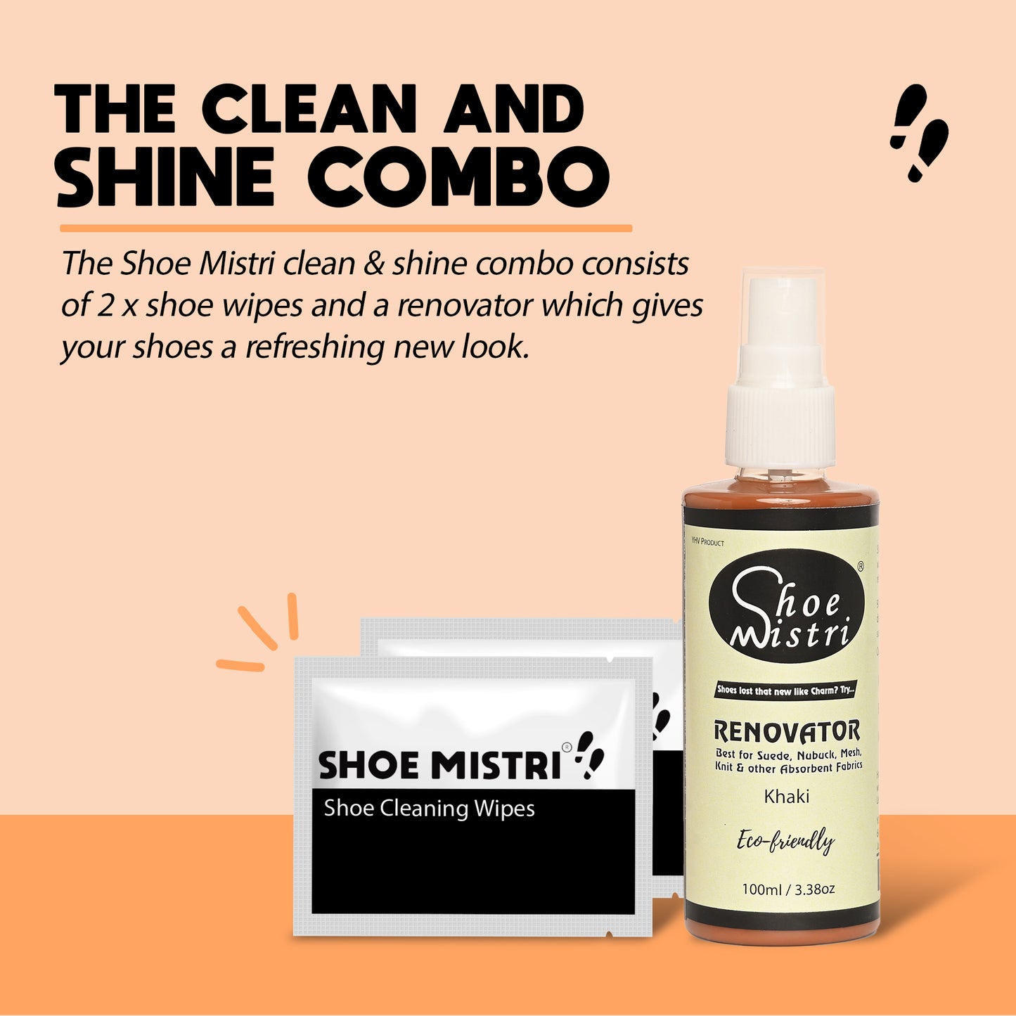 Shoe Mistri Shoe Cleaner (2 Wipes) and Khaki Renovator
