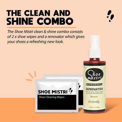 Shoe Mistri Shoe Cleaner (2 Wipes) and Maroon Renovator