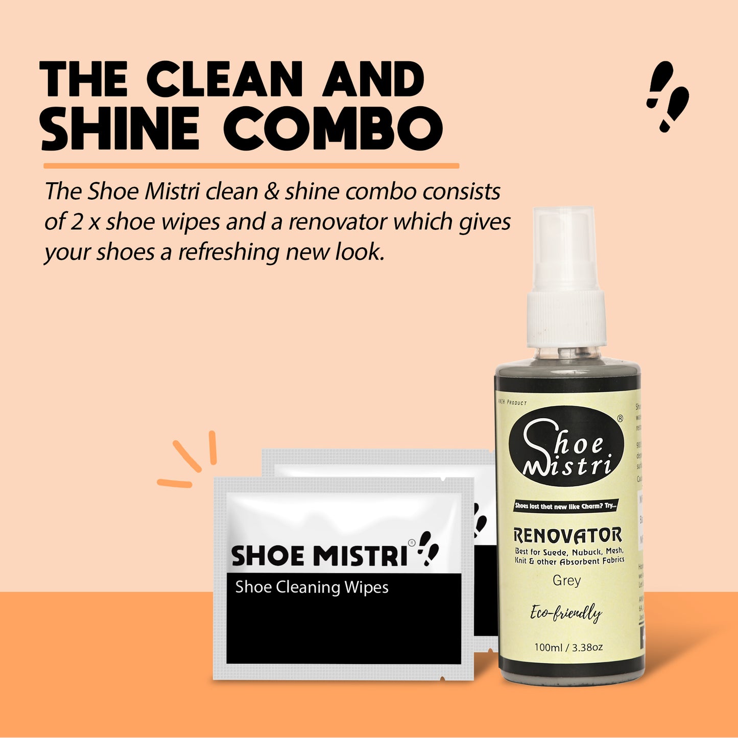 Shoe Mistri Shoe Cleaner (2 Wipes) and Grey Renovator