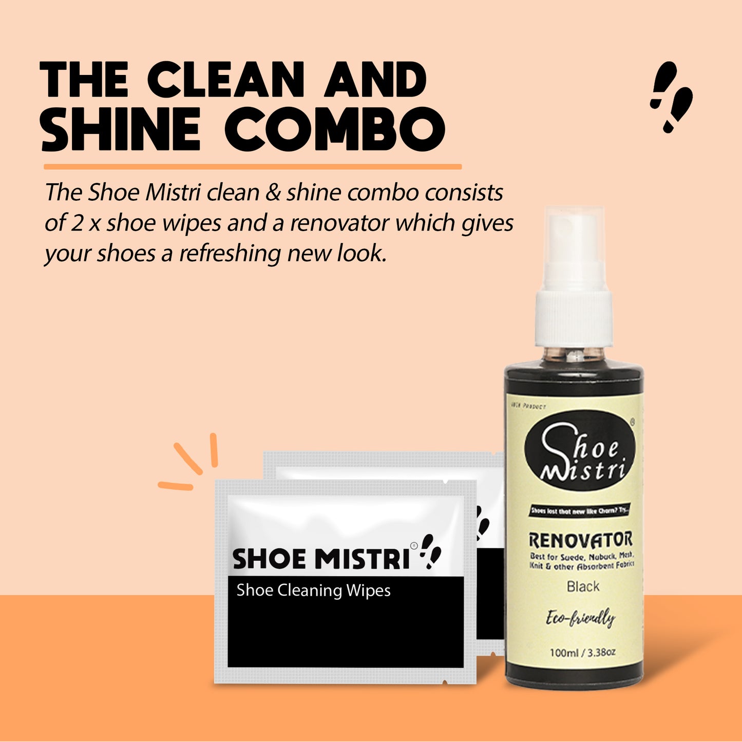 Shoe Mistri Shoe Cleaner (2 Wipes) and Black Renovator