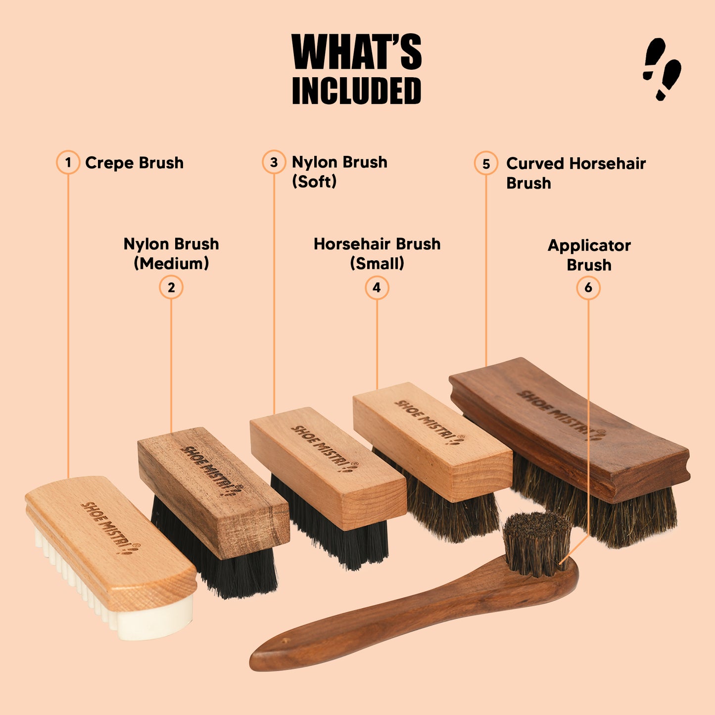 Shoe Mistri Shoes Brushes Combo Kit Pack of 6 for Cleaning, Shining & Buffing Boots Polish & Other Leather Care