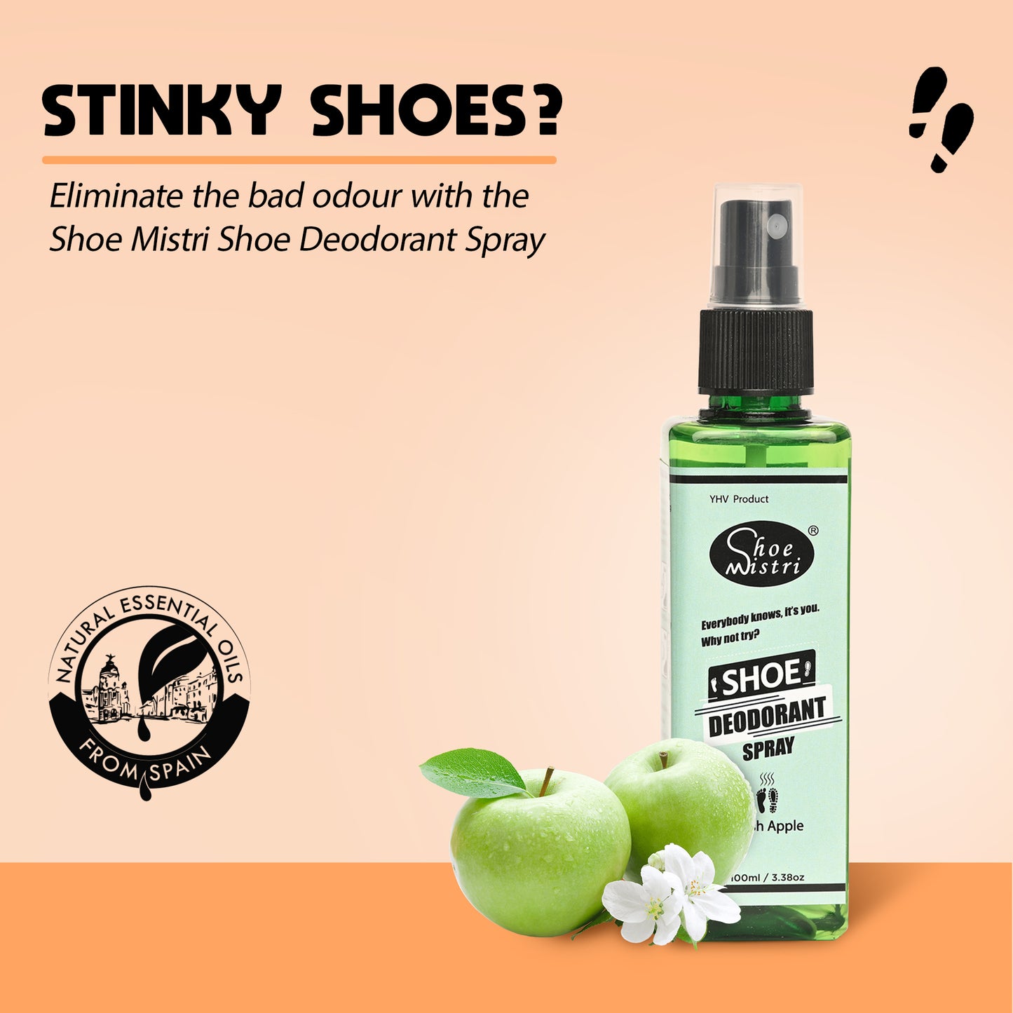 Shoe Mistri Foot and Shoe Deodorant Spray with Essential Oils(Fresh Apple)