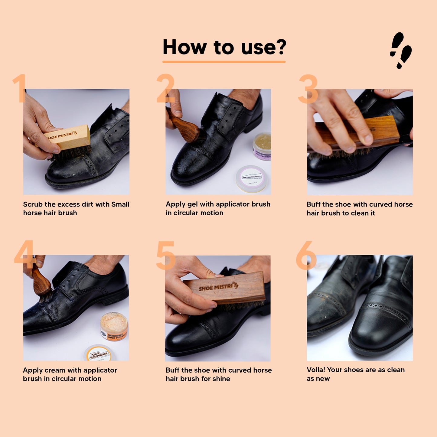 Shoe Mistri Leather Care Essentials Kit Drawer | Pack Of Leather Moisturiser, Pre-treatment Gel, Horse Hair Curved Brush with Soft Applicator Brush