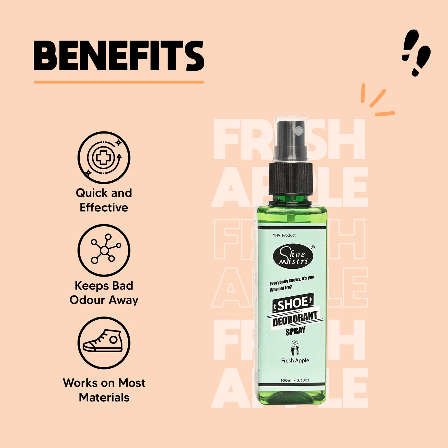 Shoe Mistri Foot and Shoe Deodorant Spray with Essential Oils(Fresh Apple)
