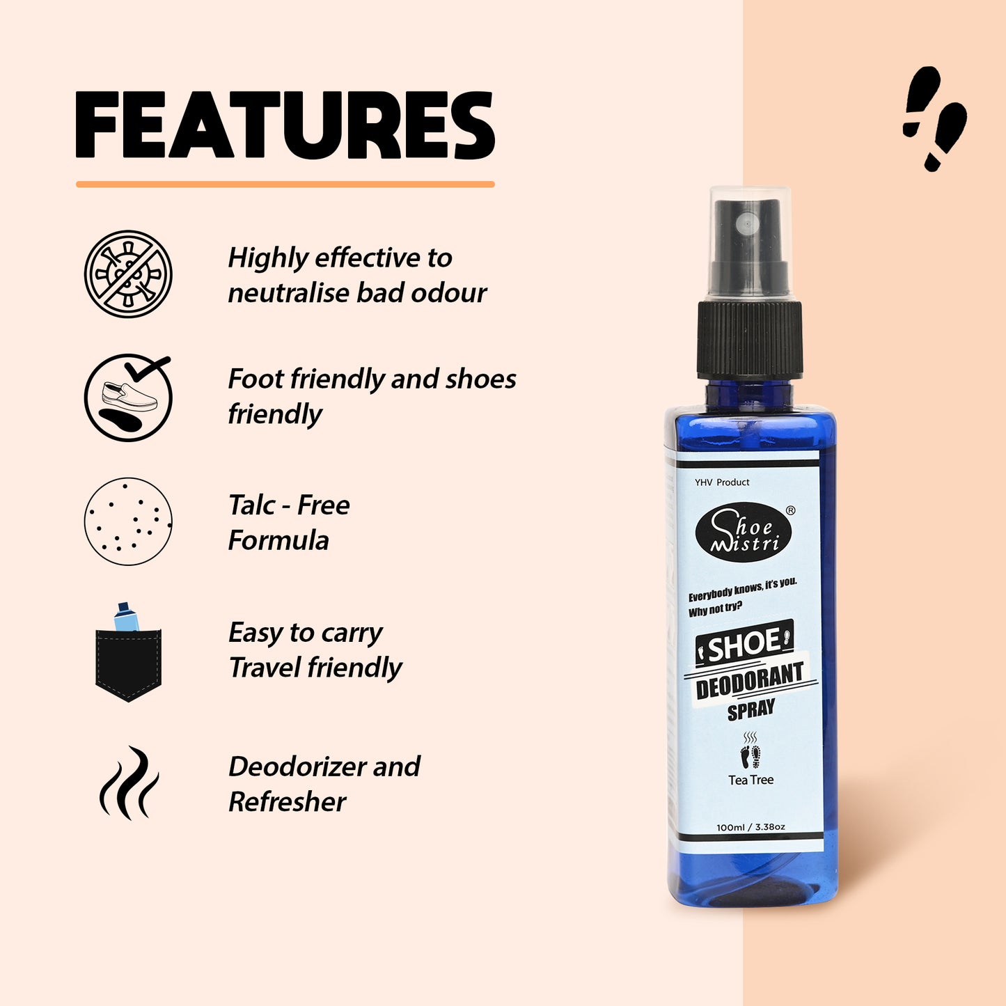 Shoe Mistri Foot and Shoe Deodorant Spray with Essential Oils(Tea Tree)
