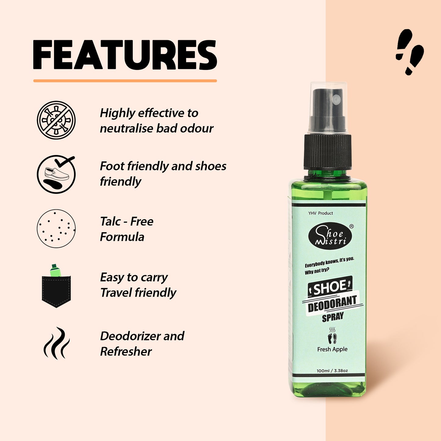 Shoe Mistri Foot and Shoe Deodorant Spray with Essential Oils(Fresh Apple)