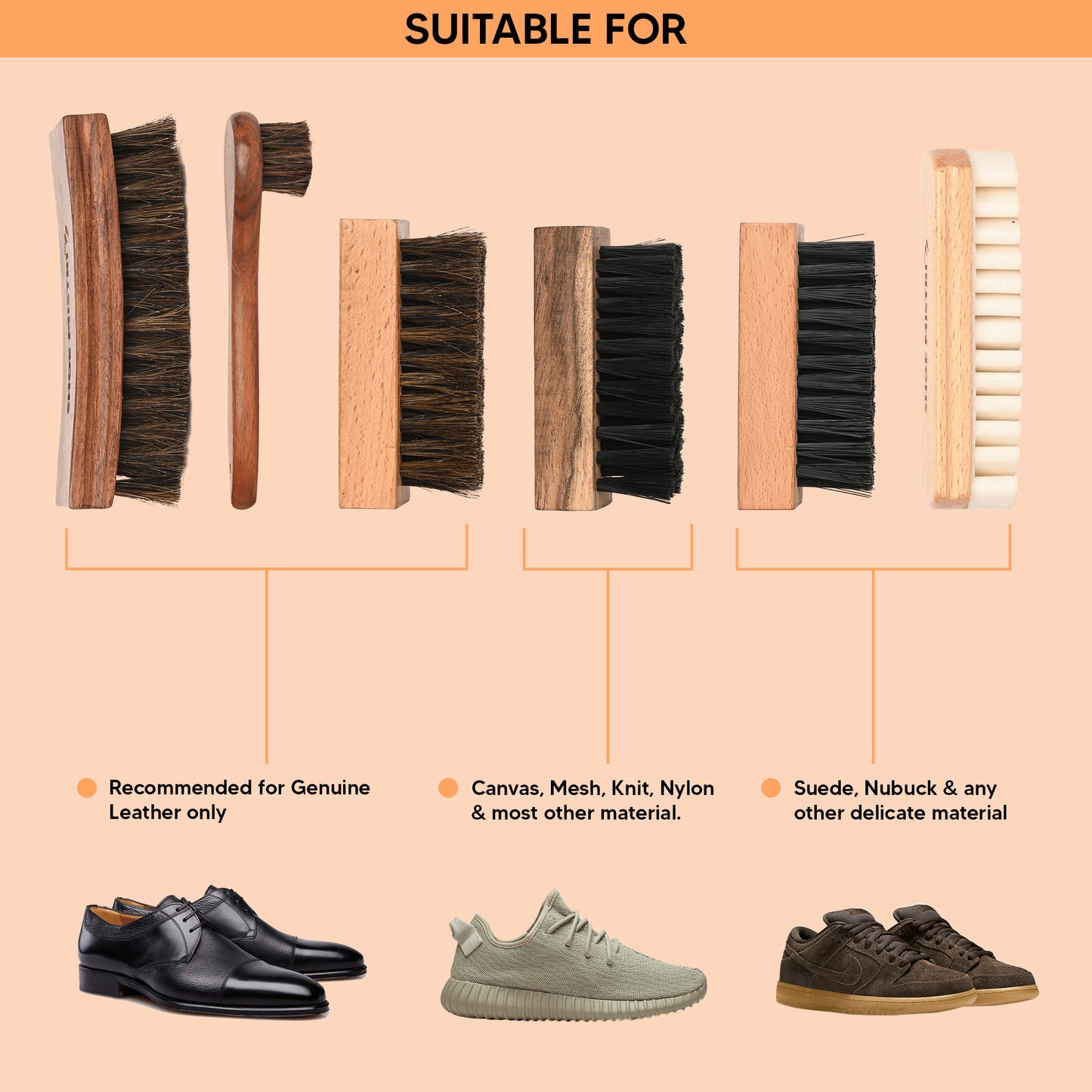 Shoe Mistri Shoes Brushes Combo Kit Pack of 6 for Cleaning, Shining & Buffing Boots Polish & Other Leather Care