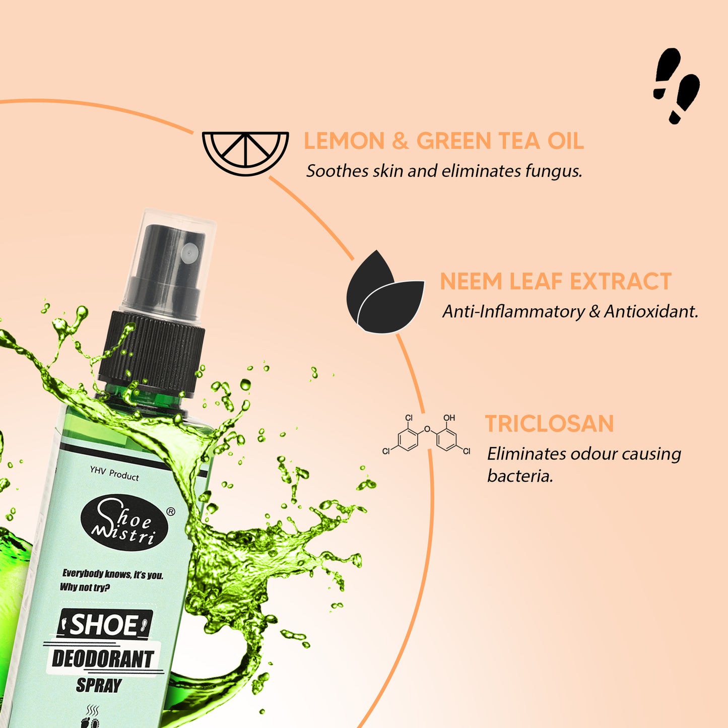 Shoe Mistri Foot and Shoe Deodorant Spray with Essential Oils(Fresh Apple)