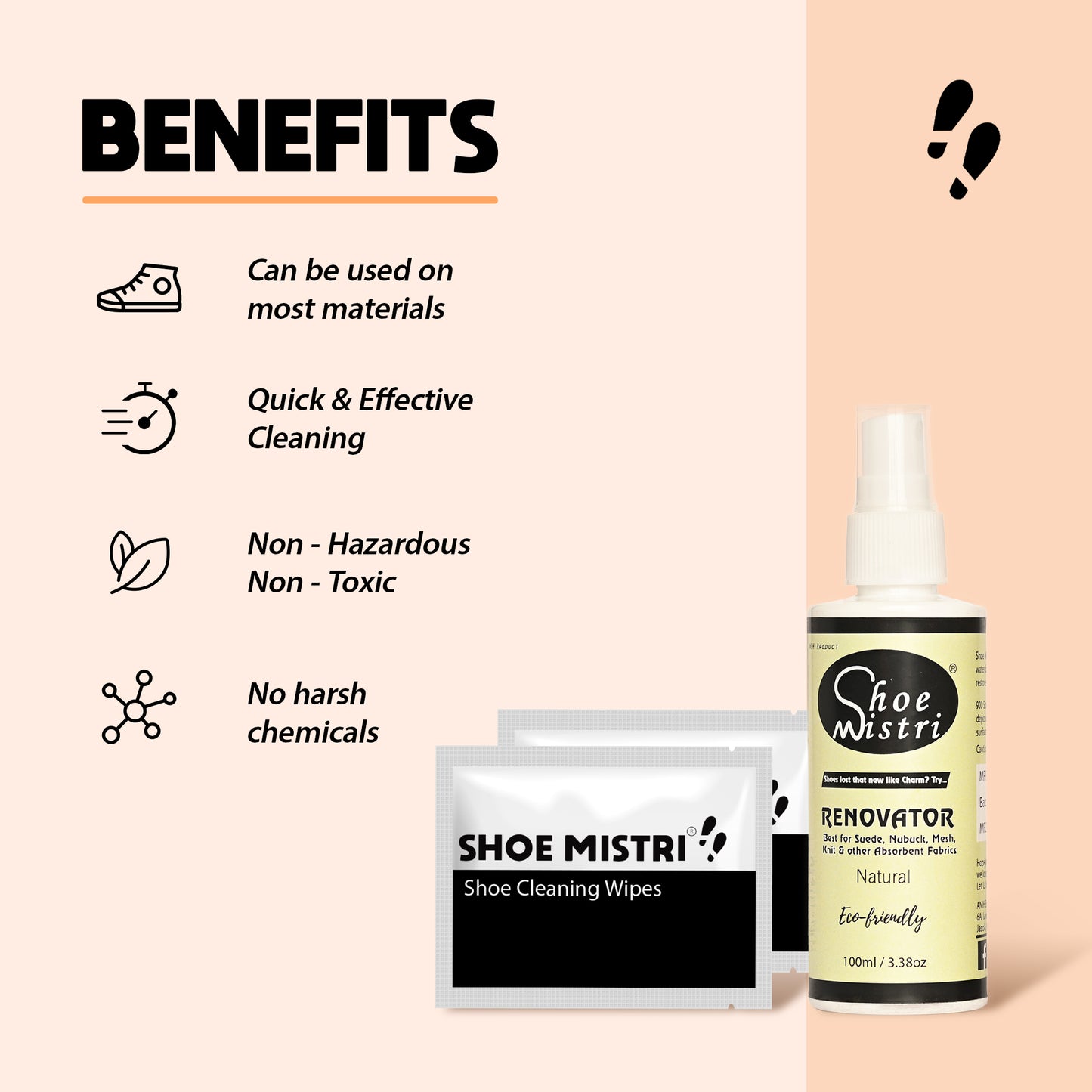 Shoe Mistri Shoe Cleaner (2 Wipes) and Natural Renovator