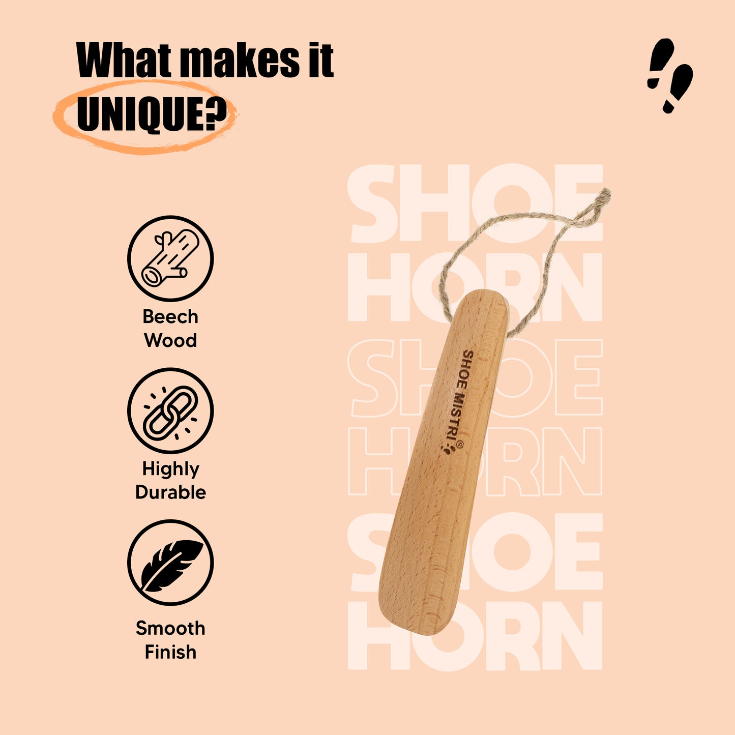 Shoe mistri Shoe Horn for Men & Women | Lightweight Wooden Material I 6" (for Bag, Drawer, Home, Work, Car, Travelling etc.)