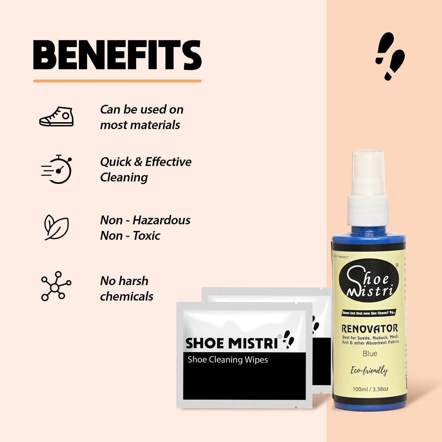 Shoe Mistri Shoe Cleaner (2 Wipes) and Blue Renovator