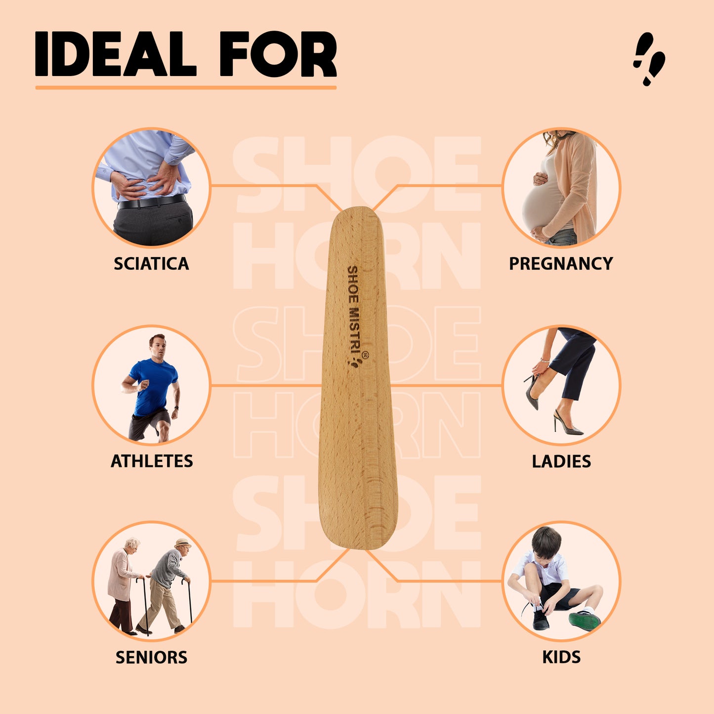 Shoe mistri Shoe Horn for Men & Women | Lightweight Wooden Material I 6" (for Bag, Drawer, Home, Work, Car, Travelling etc.)