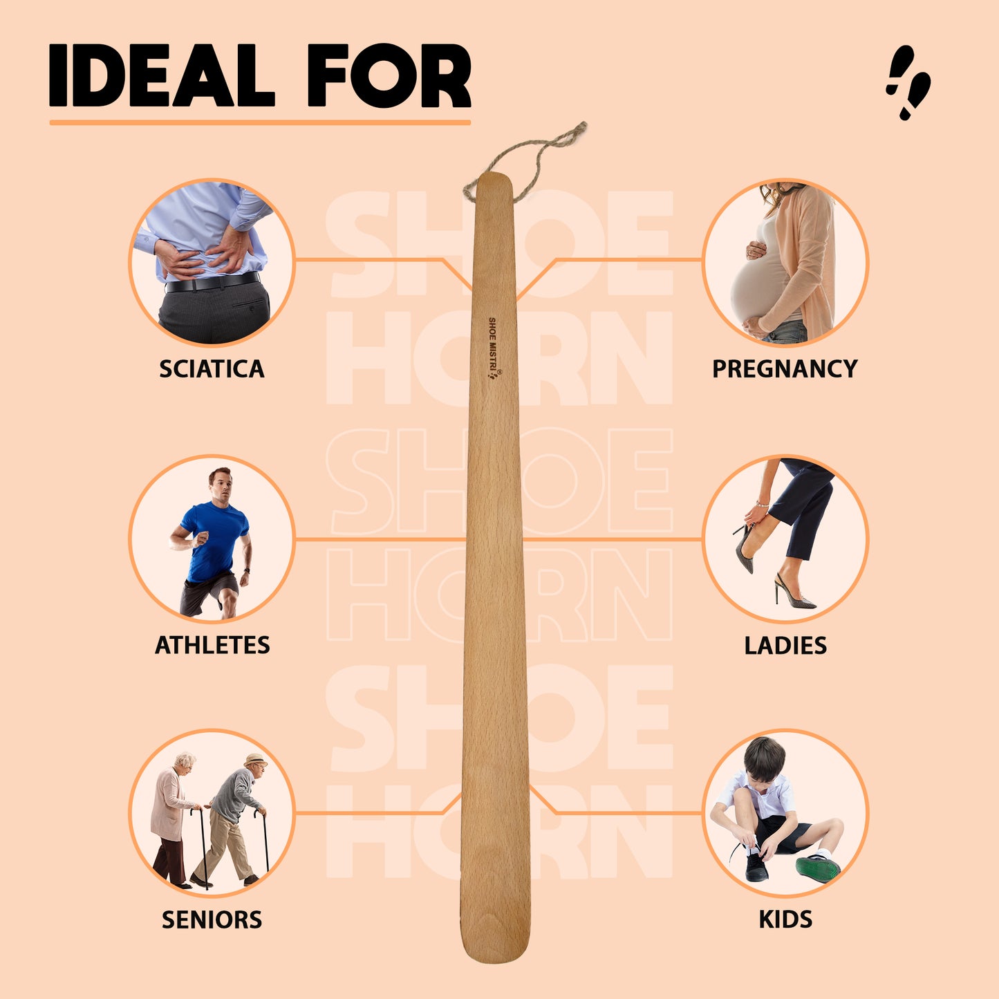 Shoe Mistri Shoe Horn for Men & Women | Lightweight Wooden Material I 23" (for Bag, Drawer, Home, Work, Car, Travelling etc.)