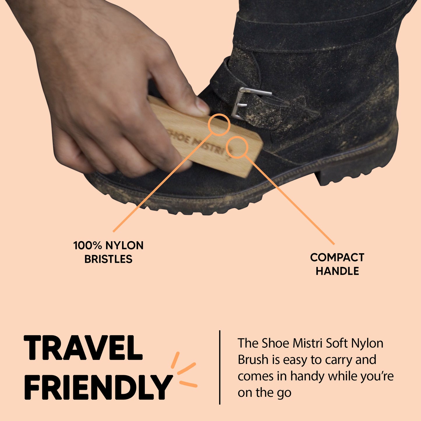 Shoe Mistri Hand Made Nylon Bristles Shoe Brush for Cleaning, Foaming & Scrubbing Shoe Cleaner on Sneakers and Other Footwear