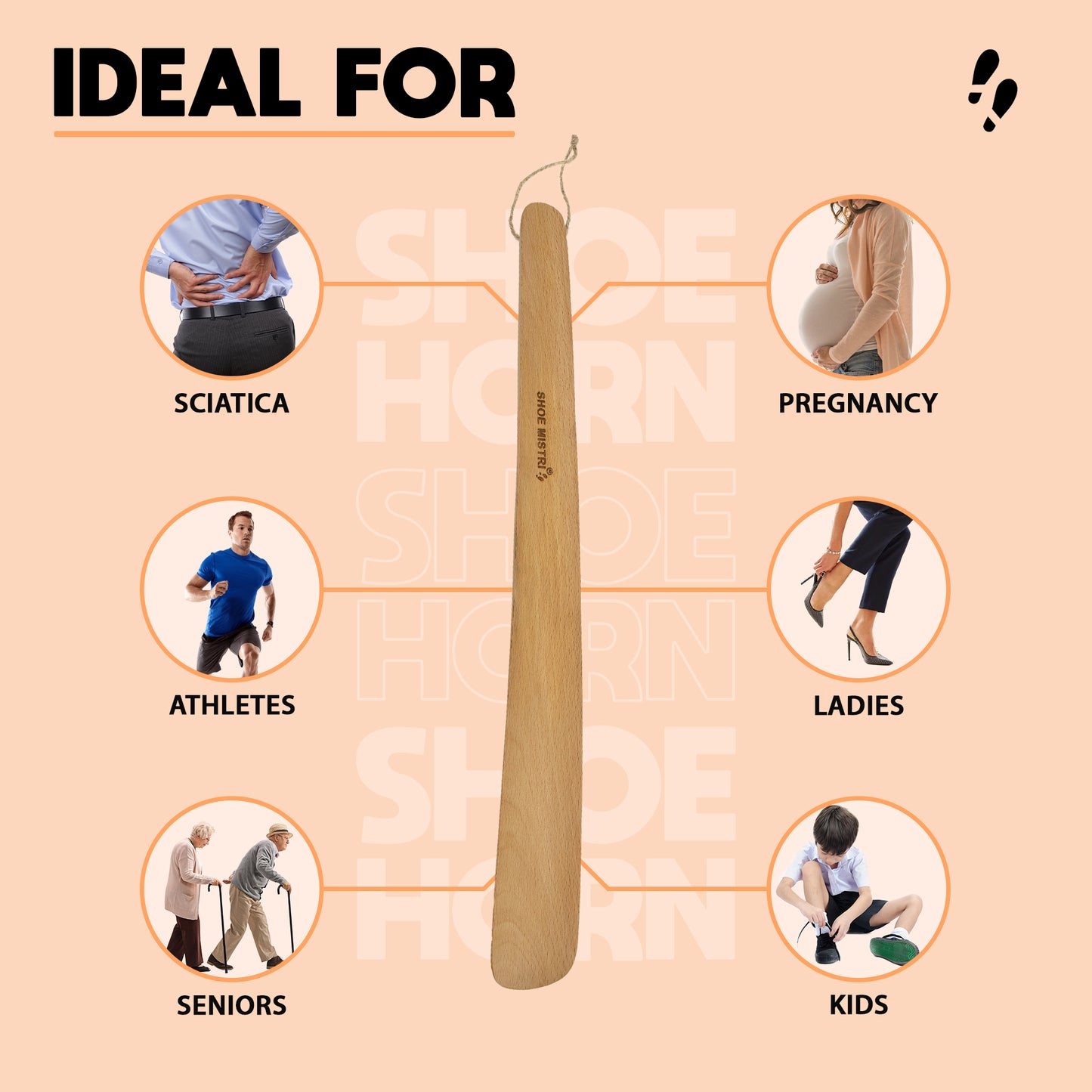 Shoe mistri Shoe Horn for Men & Women | Lightweight Wooden Material I 17" (for Bag, Drawer, Home, Work, Car, Travelling etc.)