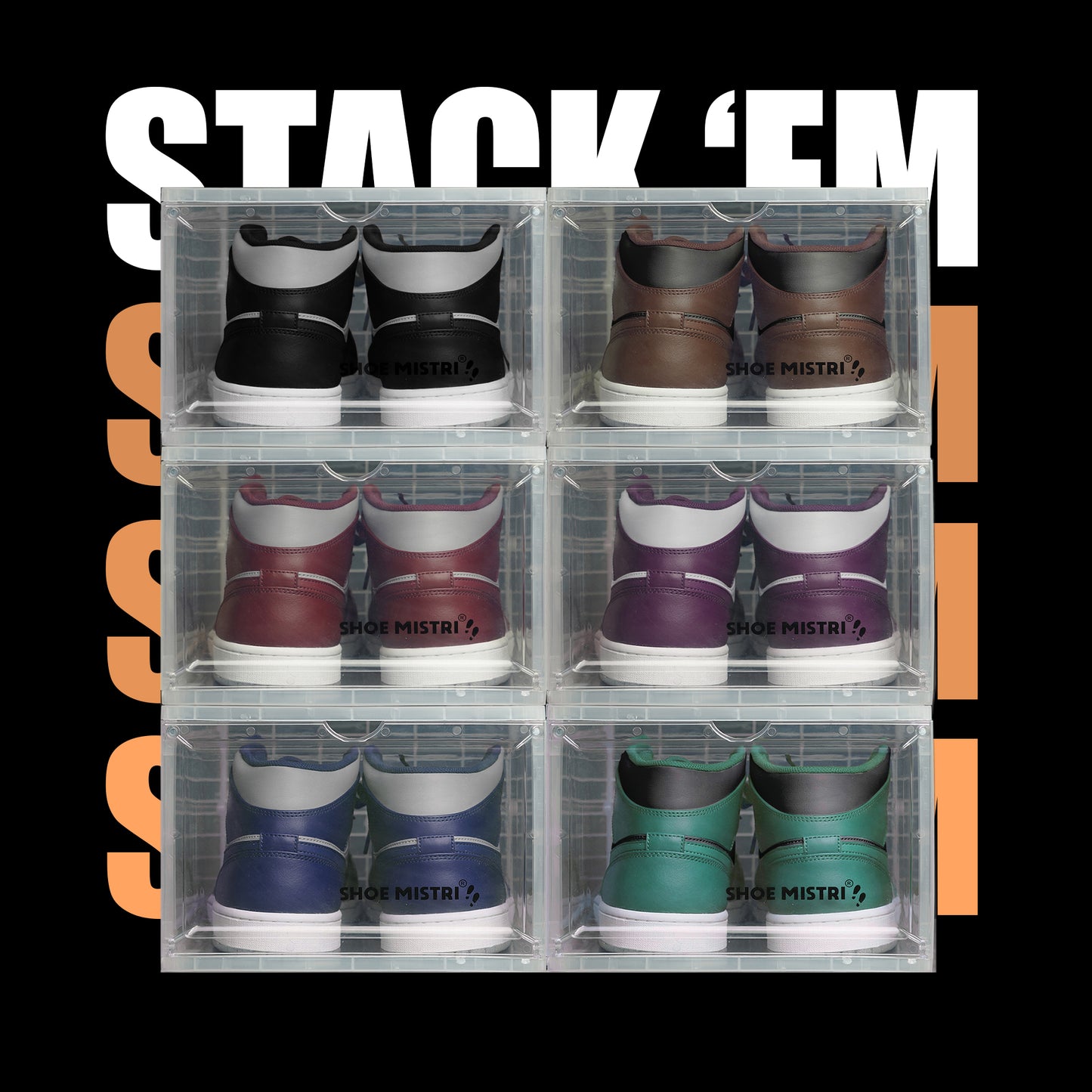 Shoe Mistri Shoe Crates for Sneakers | Plastic Stackable Shoe Box with Clear Door | Multipurpose Foldable Shoe Organizer
