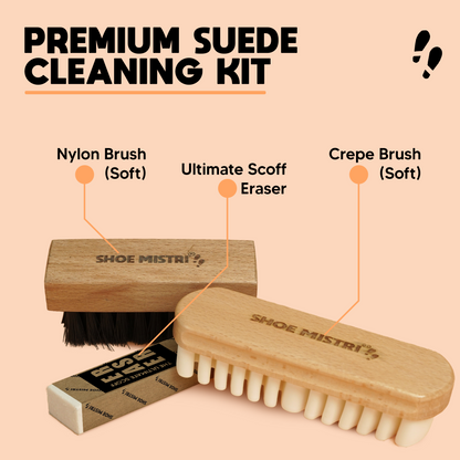 Shoe Mistri Premium Suede Essential Care Kit | Pack Of Crepe Rubber Brush, and Nylon Brush with Suede Eraser Set| Suitable for Cleaning Suede & Nubuck Boots
