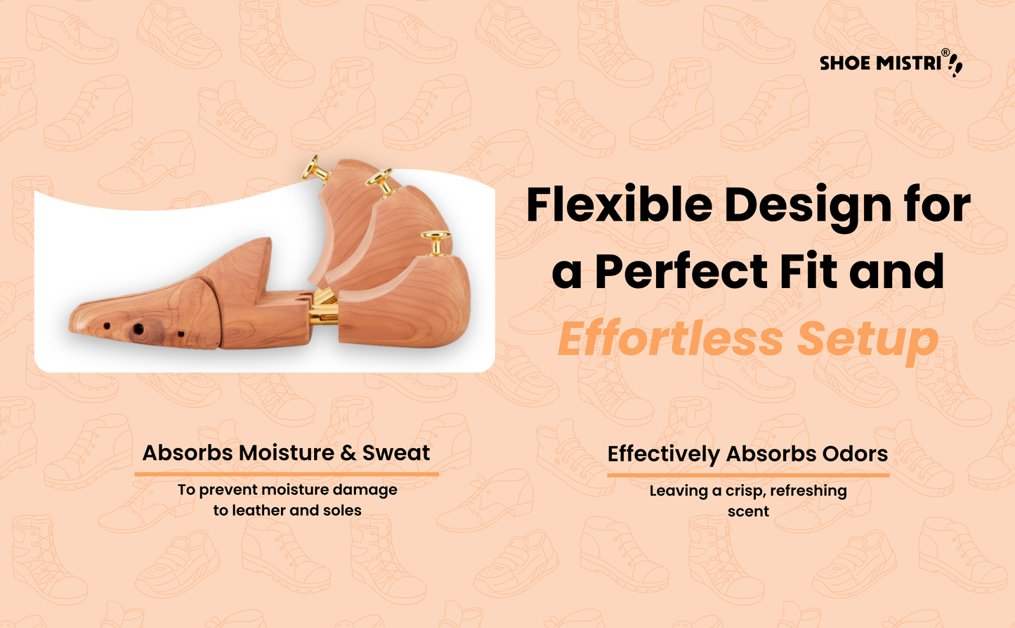 Shoe Mistri Premium Adjustable Wooden Shoe Trees for Sneakers, Shoes & Boots | Shaping and Crease Prevention