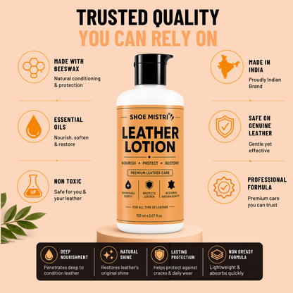 Shoe mistri Leather Lotion & Conditioner | Deep Nourishment, Natural Shine & Cracking Protection | Multipurpose Care for Shoes, Bags, Jackets & Accessories 150 ml