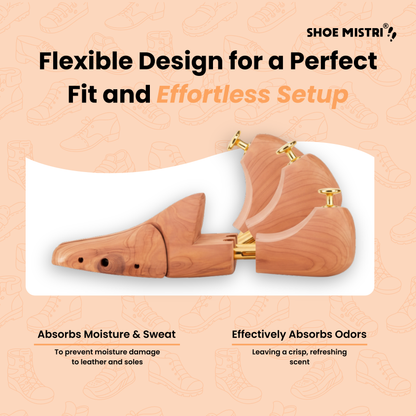Shoe Mistri Premium Adjustable Wooden Shoe Trees for Sneakers, Shoes & Boots | Shaping and Crease Prevention