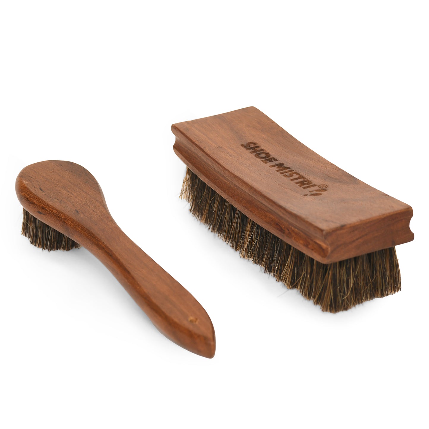 Shoe Mistri 100% Horsehair Curved Shoe Application & Horse Hair Brush Combo with Concave Handle for Premium Grip - Suitable for Brushing, Buffing and Shining