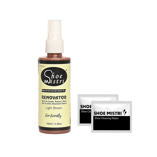 Shoe Mistri Shoe Cleaner (2 Wipes) and Light Brown Renovator