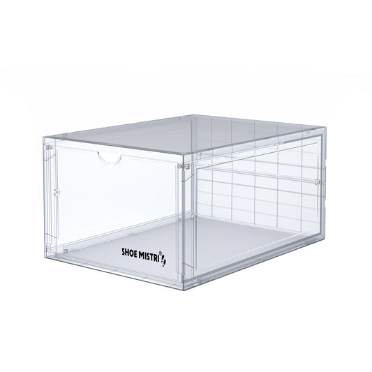 Shoe Mistri Shoe Crates for Sneakers | Plastic Stackable Shoe Box with Clear Door | Multipurpose Foldable Shoe Organizer (White)