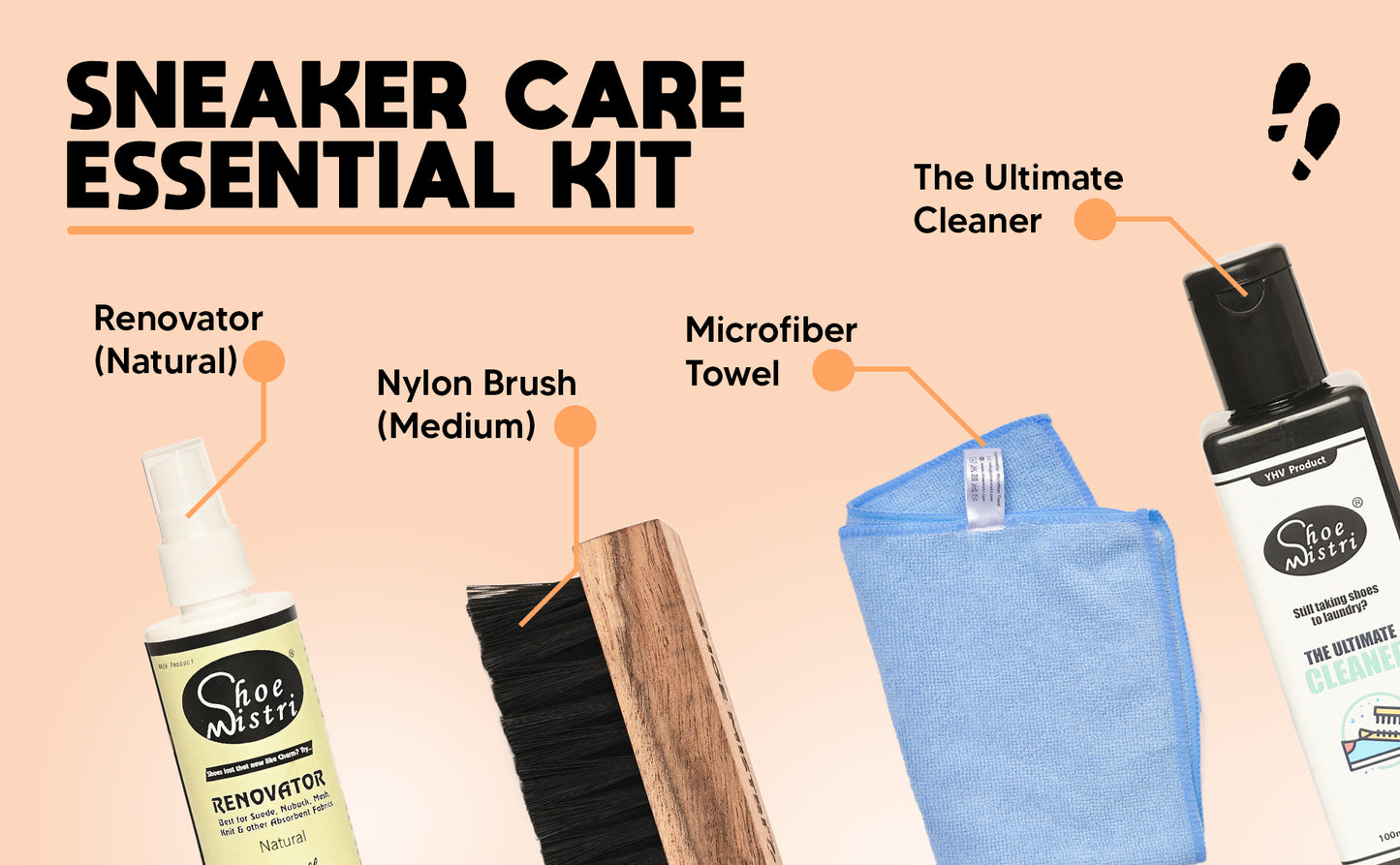 Shoe Mistri Mini Sneaker Care Essentials | Pack Of Ultimate Cleaner, Renovator, and Sneaker Brush with Microfiber Towel