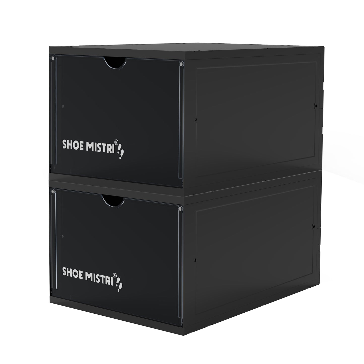 Shoe Mistri Sneaker Container Storage Box, Shoe Organizer for Closet, Clear Space Saving Foldable Plastic Stackable Shoes Holder or Crate (Black)