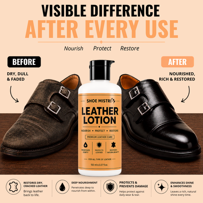 Shoe mistri Leather Lotion & Conditioner | Deep Nourishment, Natural Shine & Cracking Protection | Multipurpose Care for Shoes, Bags, Jackets & Accessories 150 ml