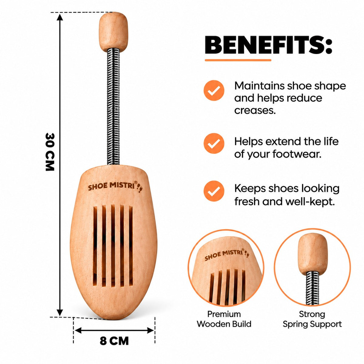 Shoe Mistri Premium Wooden Shoe Trees for Sneakers, Shoes & Boots | Shaping and Crease Prevention