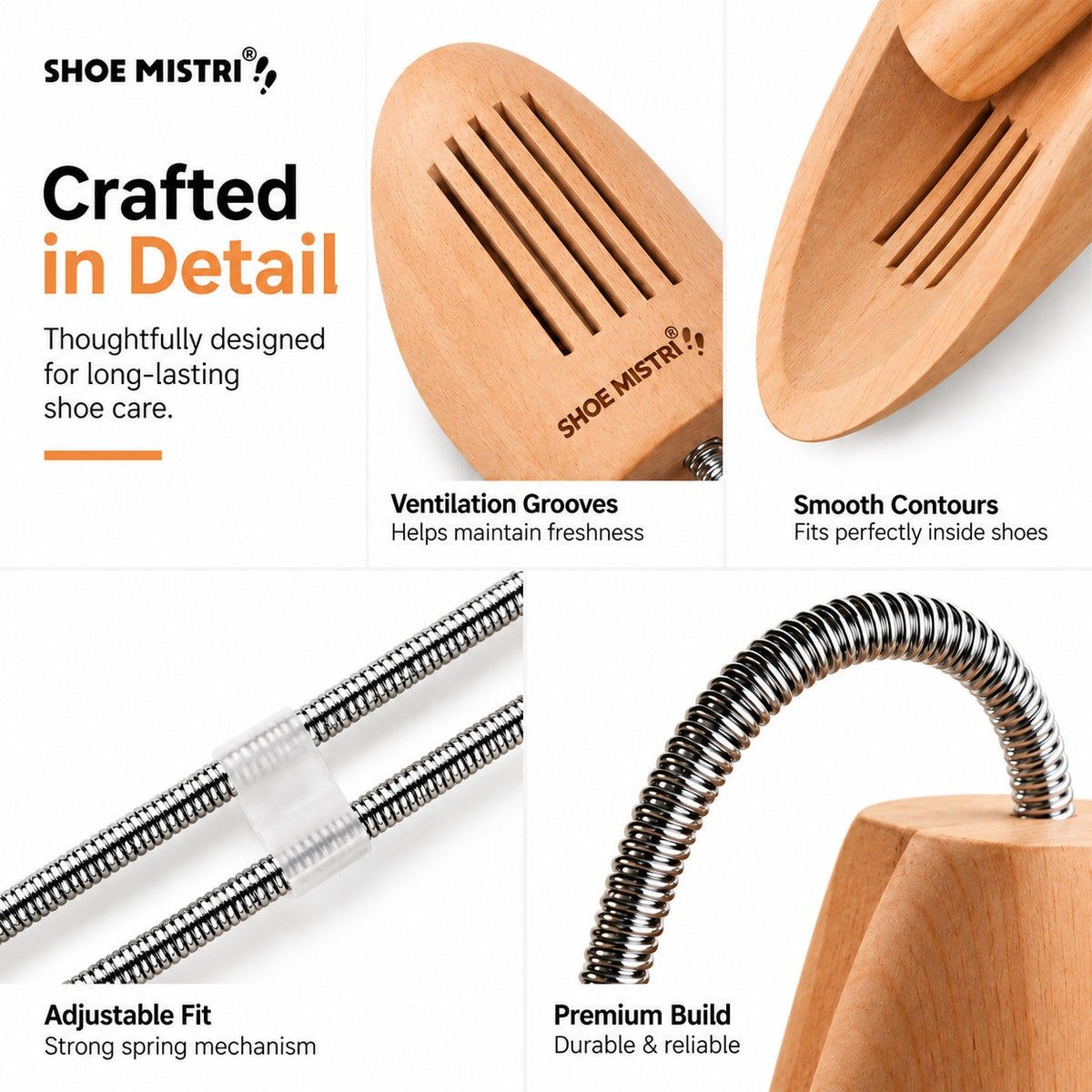 Shoe Mistri Premium Wooden Shoe Trees for Sneakers, Shoes & Boots | Shaping and Crease Prevention
